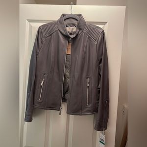 NWT MICHAEL Michael Kors Genuine Leather Jacket - Gunmetal (with silver accents)
